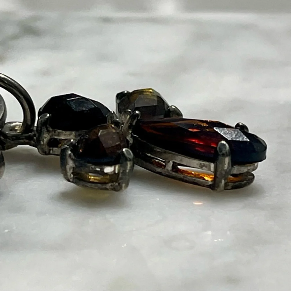 Smoky Topaz Cross Bracelet w/twisted green silk cord & .925 silver toggle clasp - Picture 5 of 8